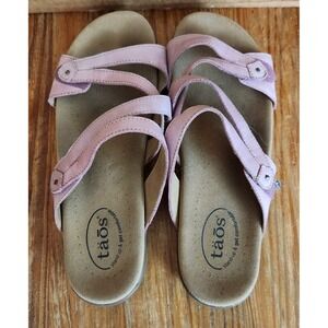 Taos Double Slide Sandal Size 11 Pink Leather Straps‎ Adjustable Comfort Support